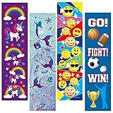 Kids Bookmarks Bulk Variety Pack - 48 Bookmarks Total (12 Mermaid, 12 Unicorn, 12 Emoticon, 12 Sports) - Birthday Party Favors - Student Prizes - Teacher Rewards - Reading Incentives - School Store