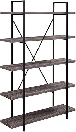 Miniatura 142 de HSH Furniture estante vintage industrial, librero rústico, estantería de madera y metal abierto, roble oscuro Roble negro,Roble gris claro.,Marrón