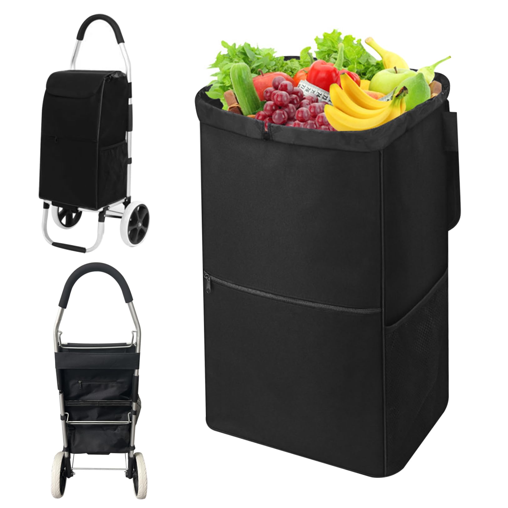Trolley Bags for Shopping Cart Waterproof Shopping Cart Bags Durable Shopping Cart Liner Replacement with Mesh Side Pockets Folding Storage Bag for Grocery CartsTrolley Bags For Shopping Cart Shop