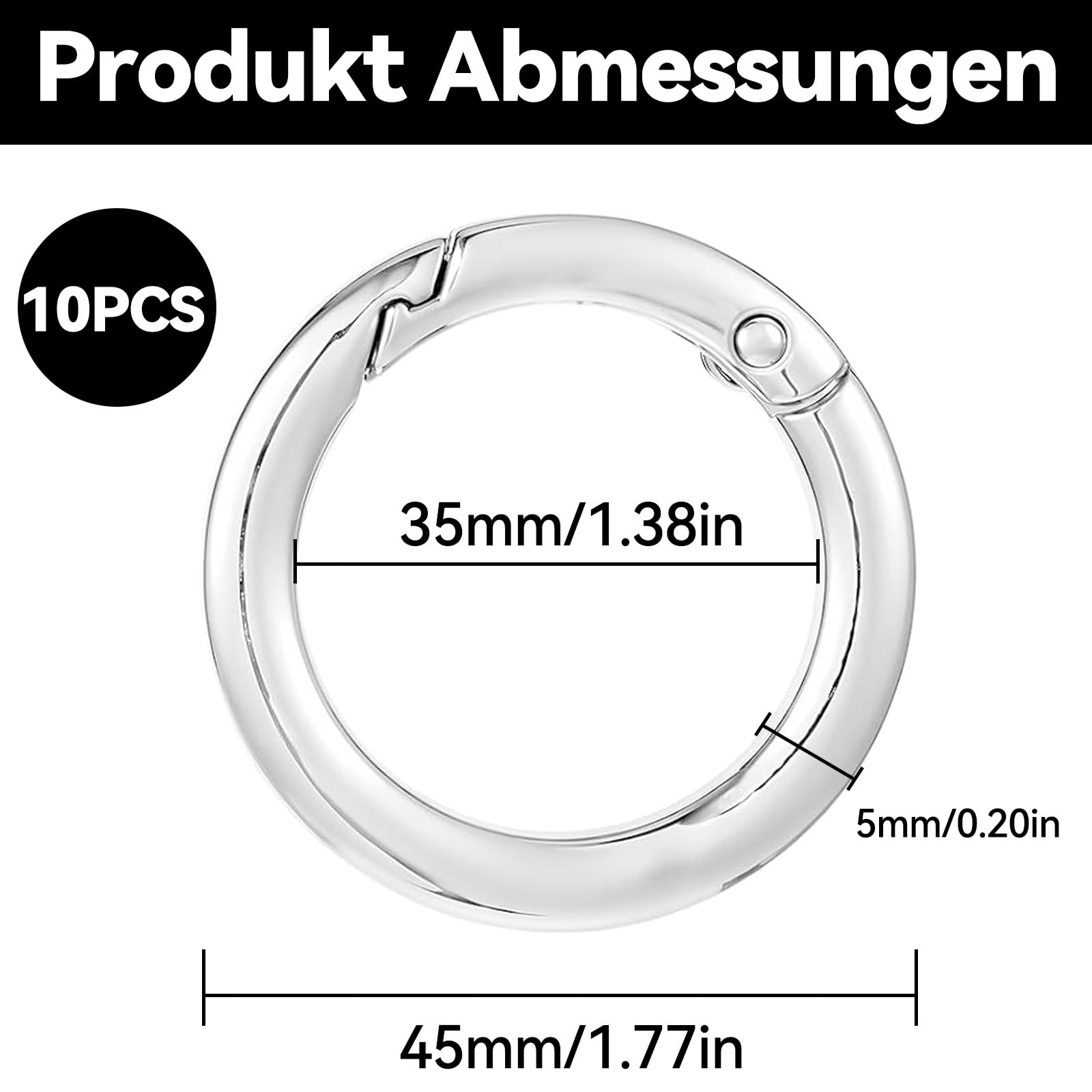 10 moschettoni rotondi da 45 mm, in lega, con moschettone, rotondi, per portachiavi, borse, fai da te, accessori