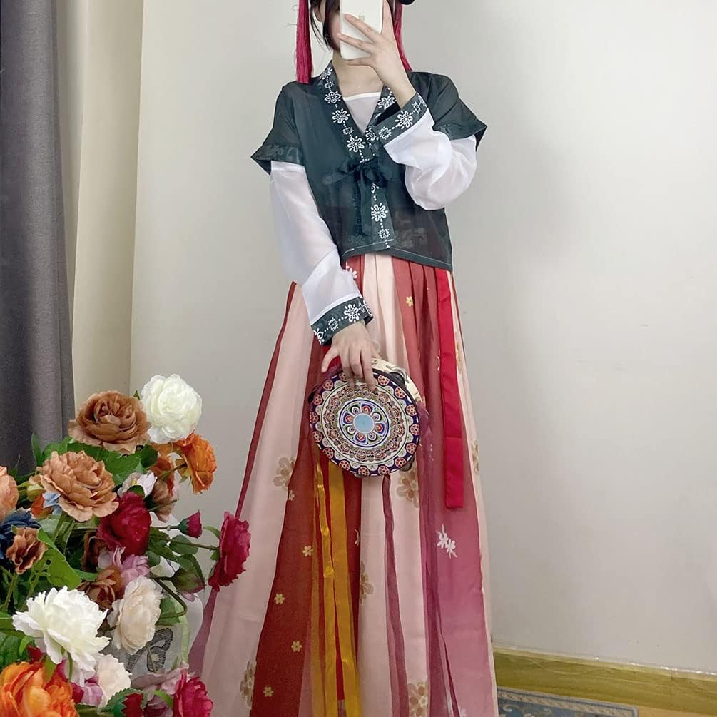 Women's Modern Hanfu Dress Round Collar Duijin Qiyao Ruqun Chinese Tang Dynasty Traditional Costume Dance Performance Wear