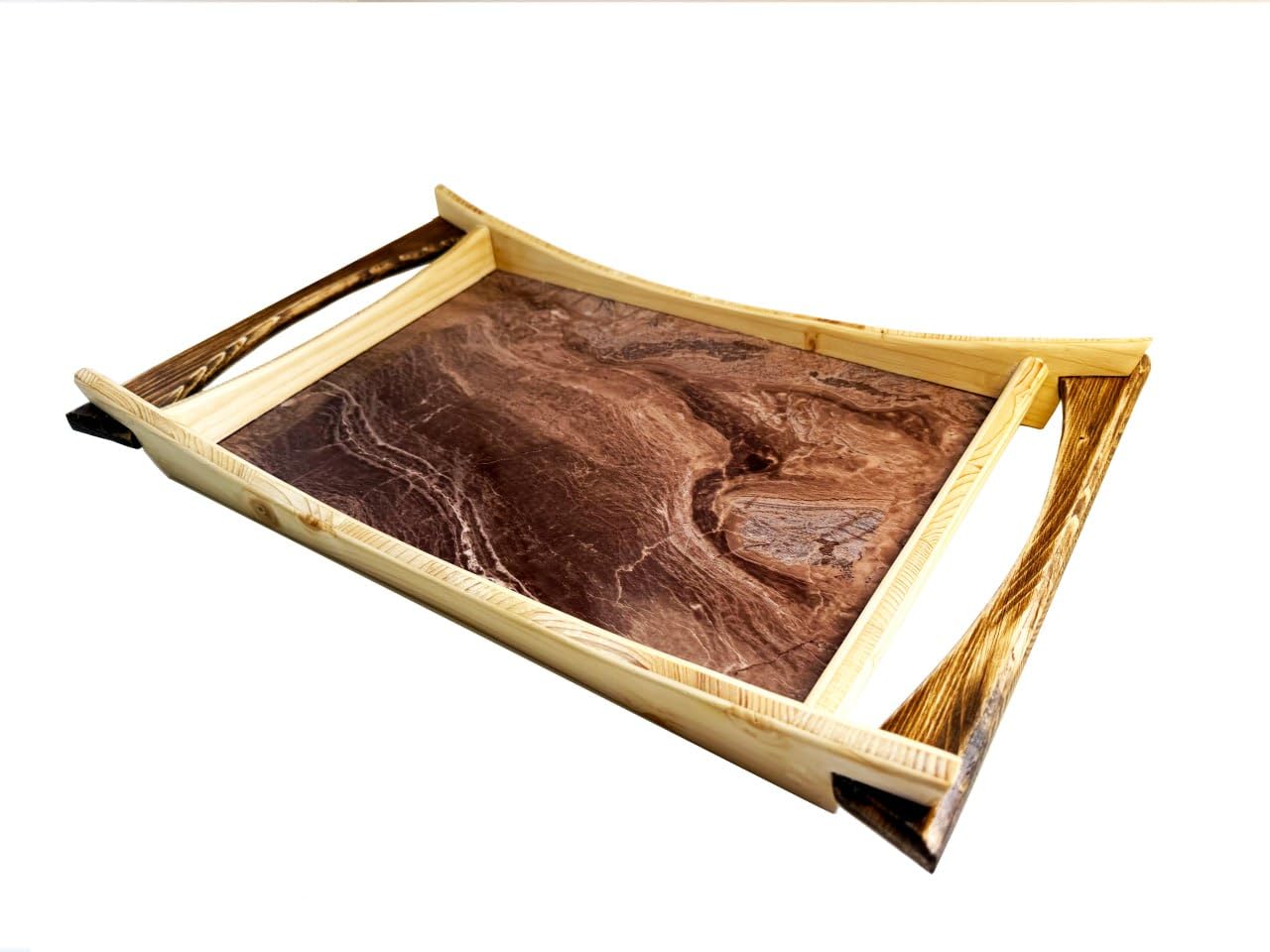 Vassoio in legno – Vassoio da portata realizzato a mano in legno di abete rosso, 43 x 28 x 6 cm, design scandinavo per cucina e soggiorno (marrone naturale)