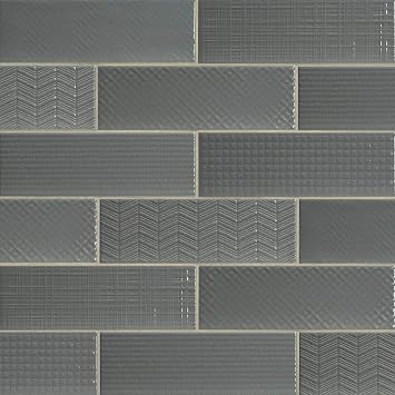 Urbano Graphite 3D Mix 4x12 Glossy Ceramic Subway Tile, 29.07 SFT, 90 Pcs