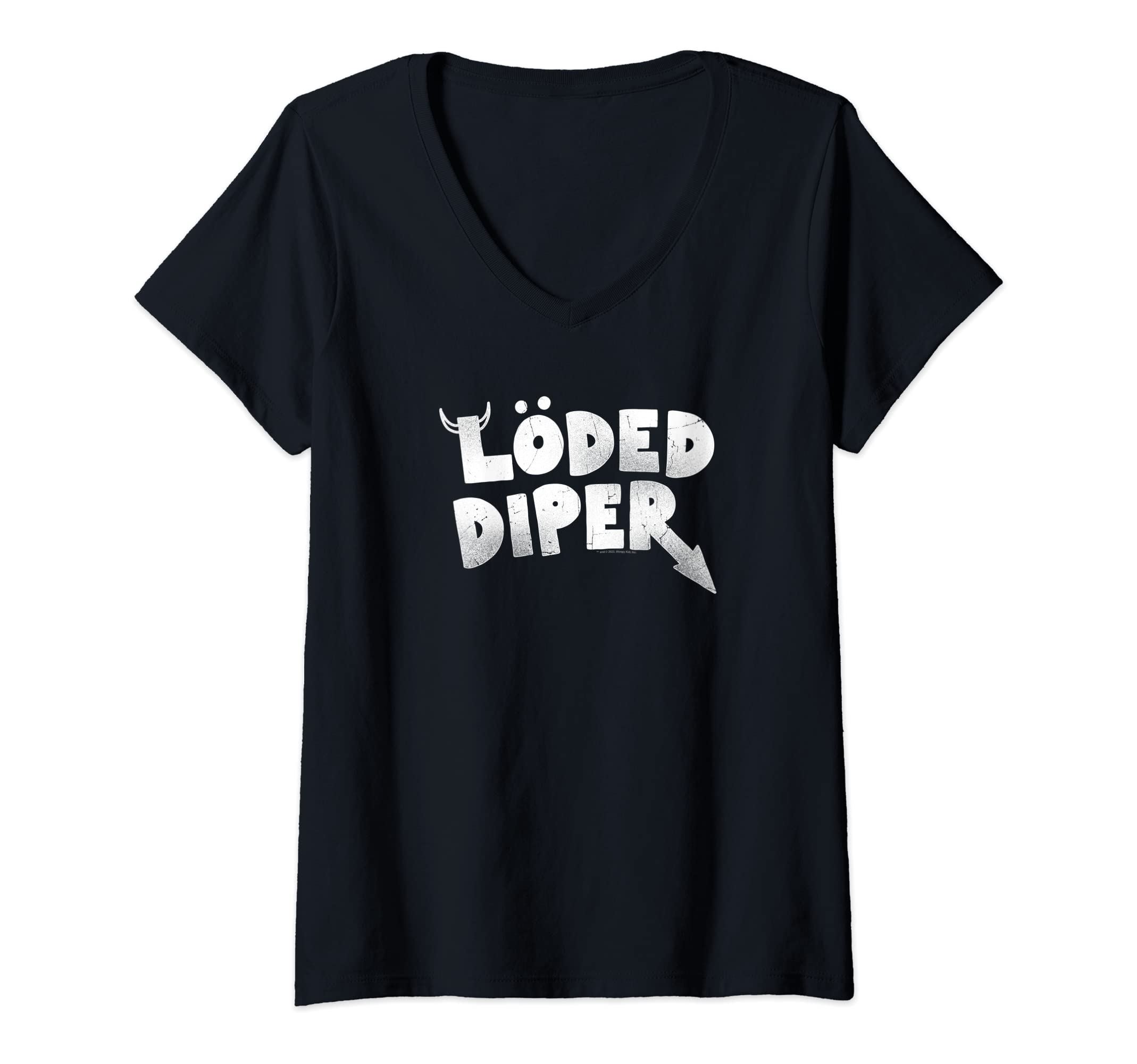 Diary Of A Wimpy KidWomens Diary of a Wimpy Kid LÖDED DIPER Distressed Logo V-Neck T-Shirt