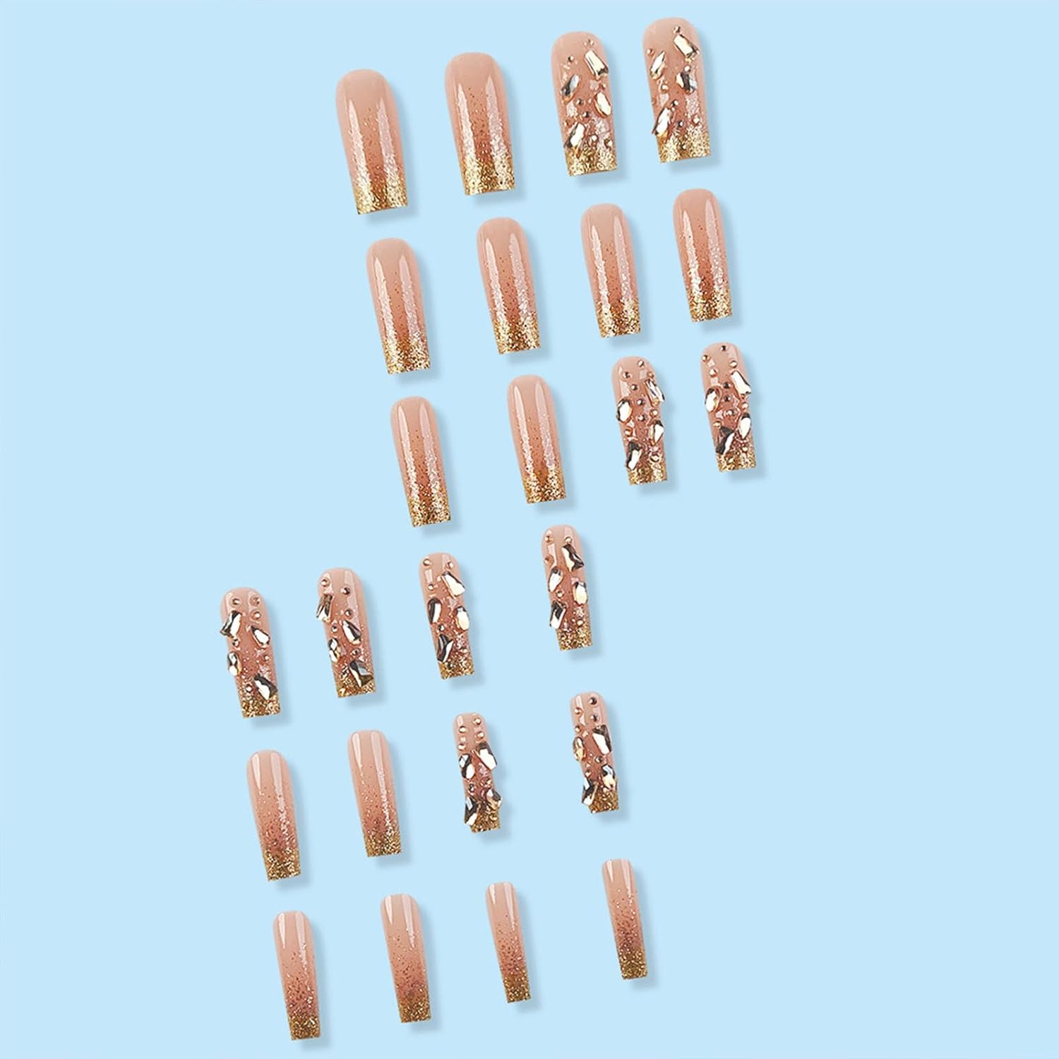 IMSOHOT Long Square Press on Nails with Luxury Rhinestones Designs Golden Glitter Powder Fake Nails Glossy Full Cover Acrylic Gel False Nails Shiny Glue on Nails for Women Girls 24Pcs 2 IMSOHOT Long Square Press on Nails with Luxury Rhinestones Designs Golden Glitter Powder Fake Nails Glossy Full Cover Acrylic Gel False Nails Shiny Glue on Nails for Women Girls 24Pcs