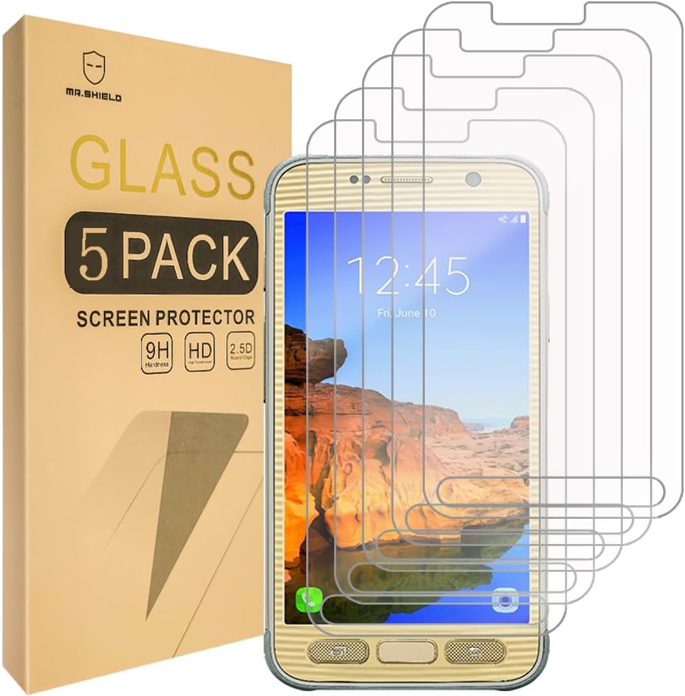 Mr.Shield [5-PACK Designed For Samsung Galaxy S7 Active (Not Fit For Galaxy S7) [Tempered Glass] Screen Protector [0.3mm Ultra Thin 9H Hardness 2.5D Round Edge] with Lifetime Replacement