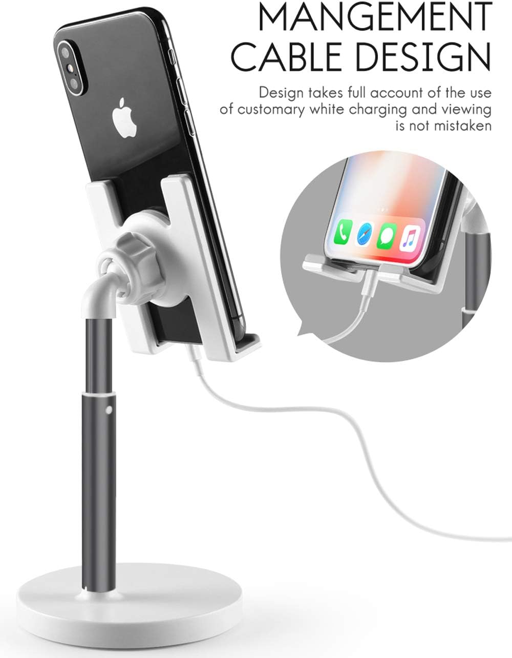 [2020 Upgraded] Cell Phone Stand, Height Angle Adjustable Phone Stand, Aenfor Thick Base Phone Holder Stand for Desk, Compatible with All Mobile Phones, iPad and Tablets(7-10.5''),Black