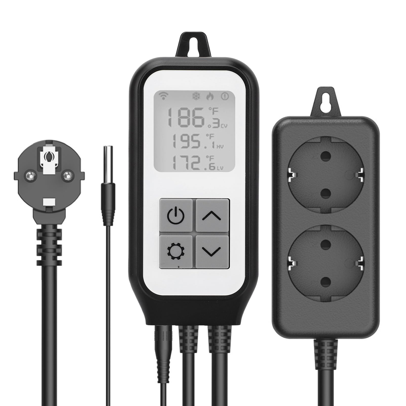 Eujgoov Digitaler Temperaturregler, WiFi-Thermostatausgang mit Austauschbarer Wasserdichter Sonde, für die Inkubation von Aquariengewächshäusern (EU-Stecker 220–250 V)