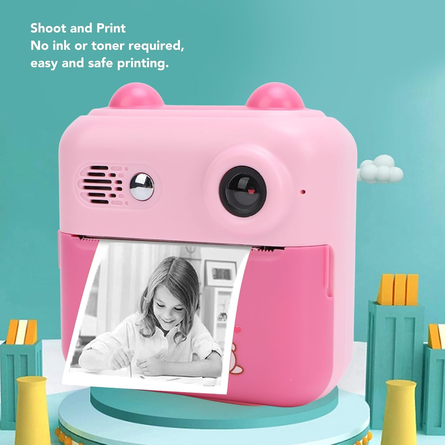 Instant Camera, 16x Digital Zoom 1000mAh HD Screen 50MP Instant Camera Multifunctional for (Pink)