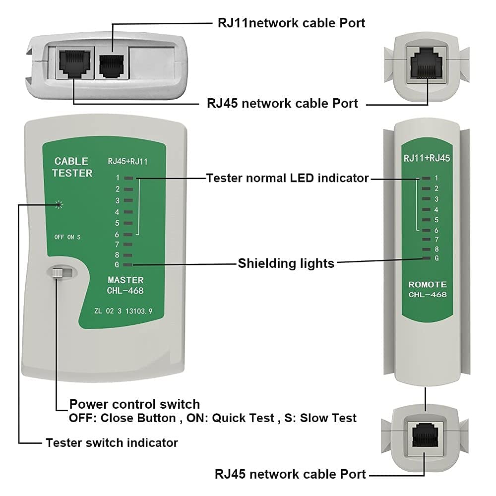 XIKKART Lan Tester, RJ45 And RJ11 Network Cable Tester With 9V Battery, LED Indicators RJ12 CAT5 CAT 6 UTP Ethernet Lan Cable Tester Test Tool For Internet Broadband Connection Test, Battery 1