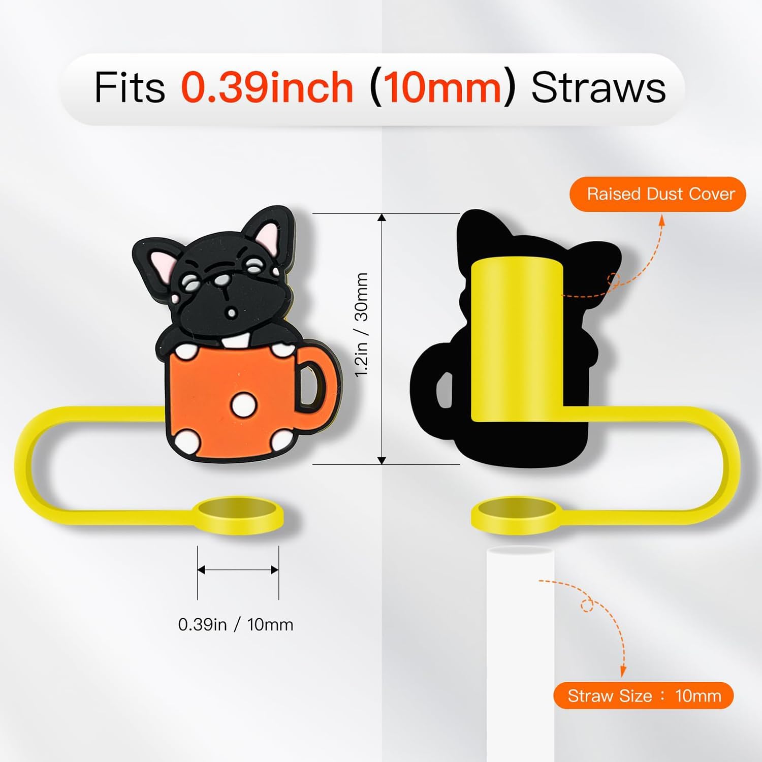 8 Pack Black Cat Straw Cover Toppers, Silicone Reusable Straw Cover Caps, Drinking Dust Proof Tips Lids for Tumbles Cups Accessories - Image 2