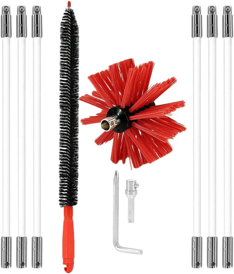 LIFKOME 6 Rod Extendable Chimney Brush Dryer Vent Brush Nylon Bristles Flue Brush for Lint and Fireplace Cleaning