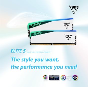 Patriot Memory Viper Elite 5 RGB DDR5 RAM 32GB (2X16GB) 6600MT/s CL36 1.4v UDIMM Desktop Gaming Memory Kit Compatible with Intel XMP - PVER532G66C36KW