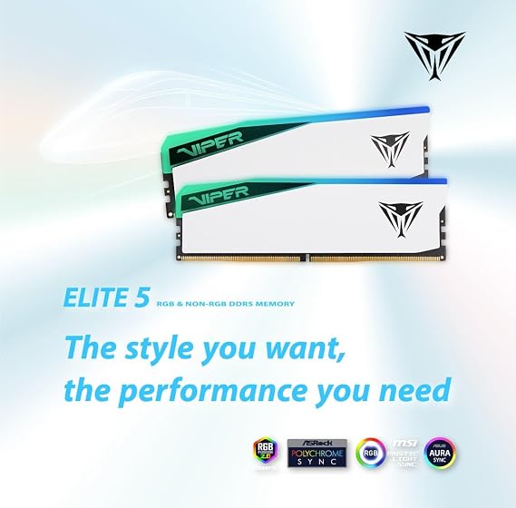 Patriot Memory Viper Elite 5 RGB DDR5 RAM 32GB (2X16GB) 6600MT/s CL36 1.4v UDIMM Desktop Gaming Memory Kit Compatible with Intel XMP - PVER532G66C36KW