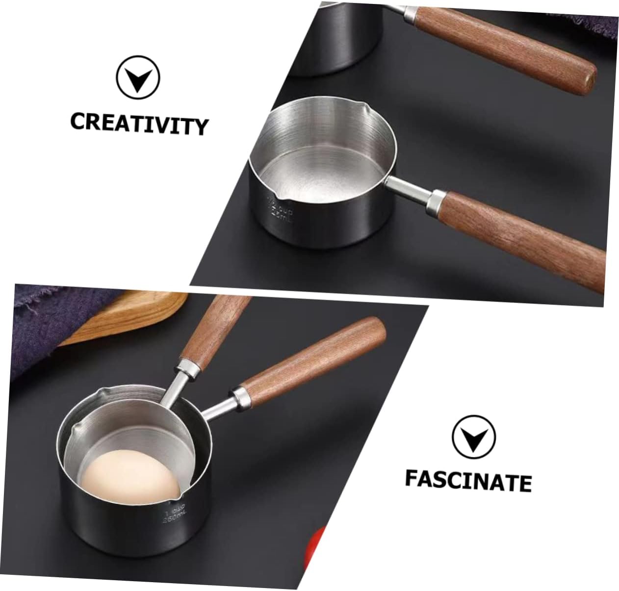 4pcs Warmer Accessories with Dog Metal Pets Container Melting Kitchen Ml/oz Stainless Pan Cooking Pouring Pot Milk Wooden Wax Handle Frothing Butter Feeding Pitcher Home Sauce Woks (Color : As