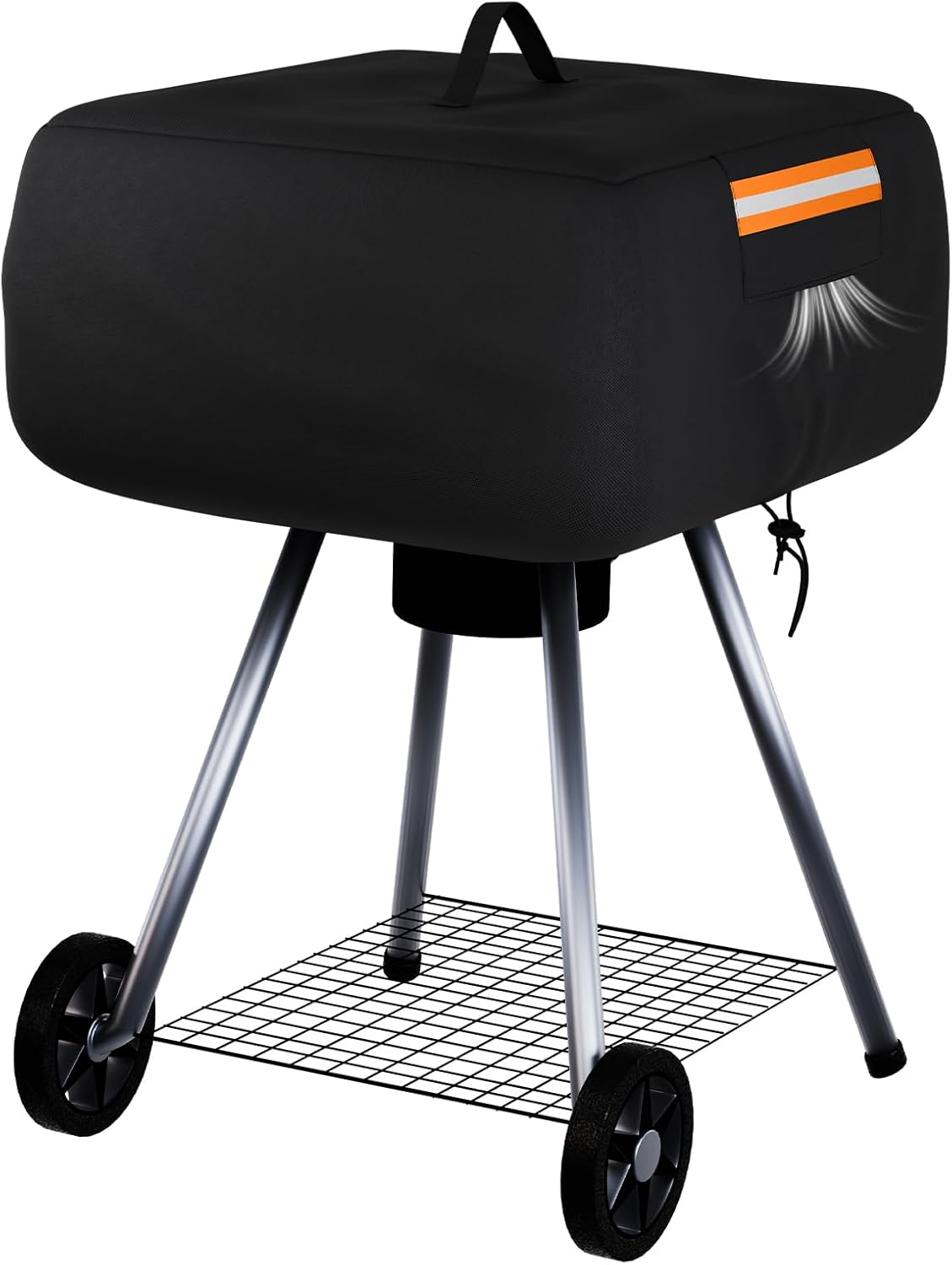 EVRBUL Portable Charcoal Grill Cover, 21.5"L x 21.5"W x 14.5"H Heavy Duty 420D Waterproof Small Square Charcoal Grill Cover For Walk-a-Bout Charcoal Grills with Top Handle Drawstring Reflective Strip
