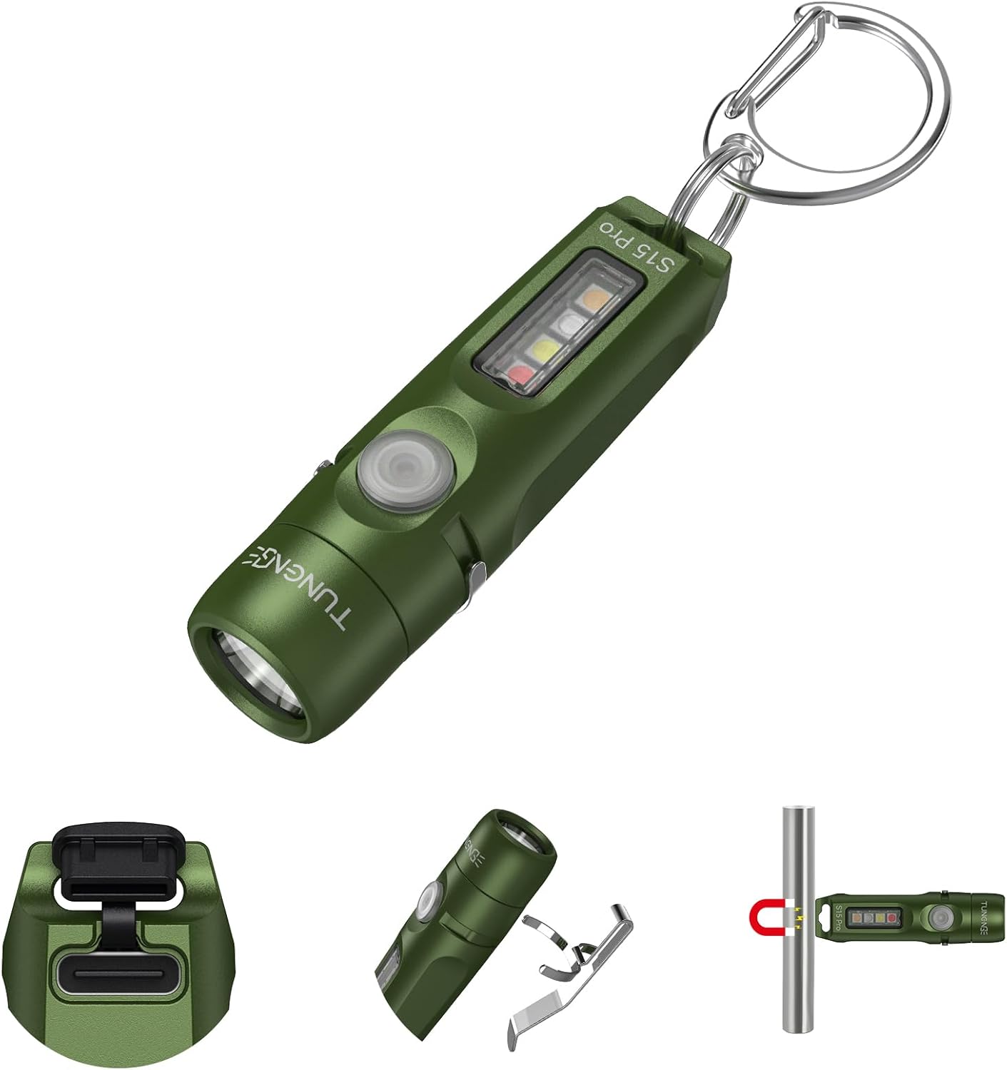 S15Pro Rechargeable Keychain Flashlight,750 High Lumen EDC Pocket Flashlight with Clip,Multifunction Mini COB Light and 365nmUV- 11 Lighting Modes, Tail Magnet, Flash Light(Army Green)