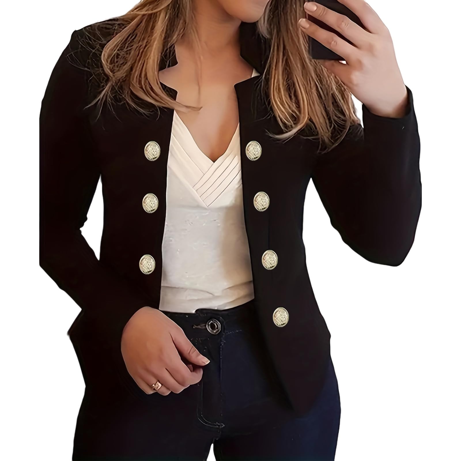 Women Blazer Jacket Business Double Breasted Jacket Open Front Long Sleeve Work Office Suit Jackets Casual Blazers
