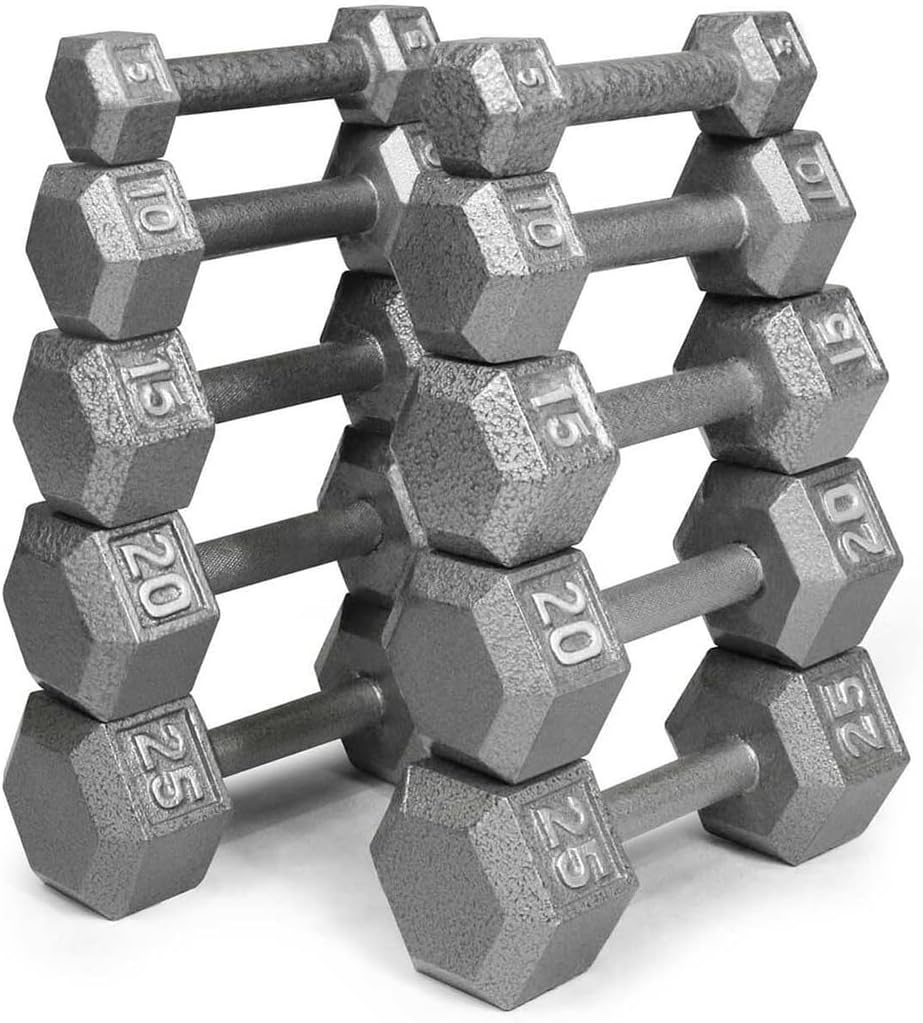 WF Athletic Supply Cast Iron Dumbbell Set, Solid Hexagon Grey Dumbbell Set, Strength Training Free Weights for Women & Men