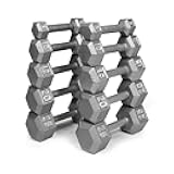 WF Athletic Supply Cast Iron Dumbbell Set, Solid Hexagon Grey Dumbbell Set, Strength Training Free Weights for Women & Men