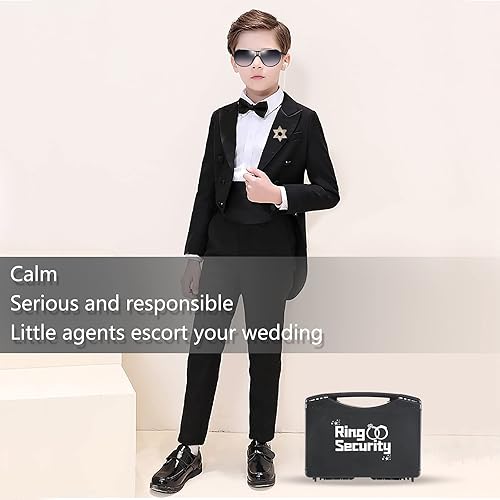 Miniatura 6 de Juego de regalo para portador de anillos de boda, caja de seguridad para anillos con oreja espía, insignia exclusiva, lentes de sol negros, tarjeta