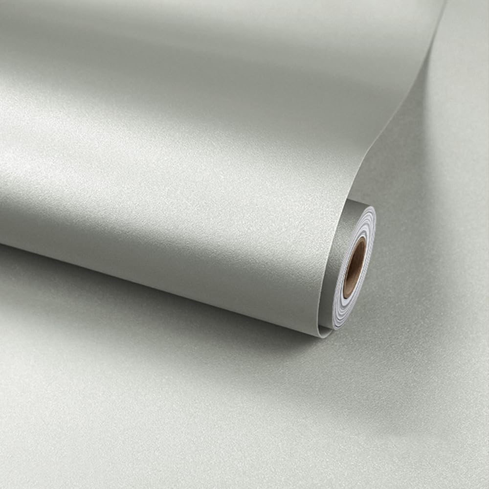 Papel Pintado Autoadhesivo, Plata Metalizado Engrosado Pelar y Pegar Papel de Contacto, 40x500CM Efecto Cepillado Mate Papel Tapiz Removible Decorativo para Pared para Cocina Muebles