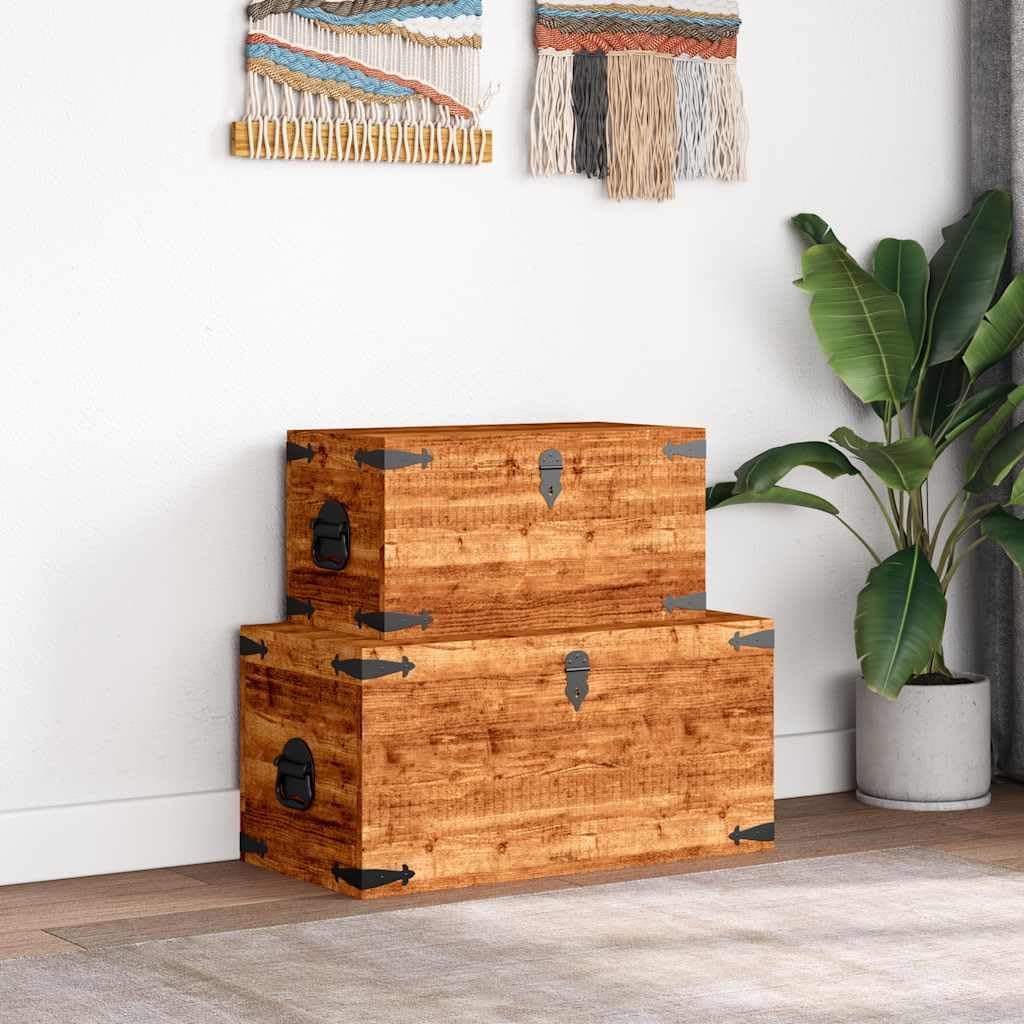 Rustic Storage Chest Set Rough Mango Wood Sturdy Storage Box with Lid Multiple Sizes Included for Living Room Bedroom Home Storage Furniture Organizer