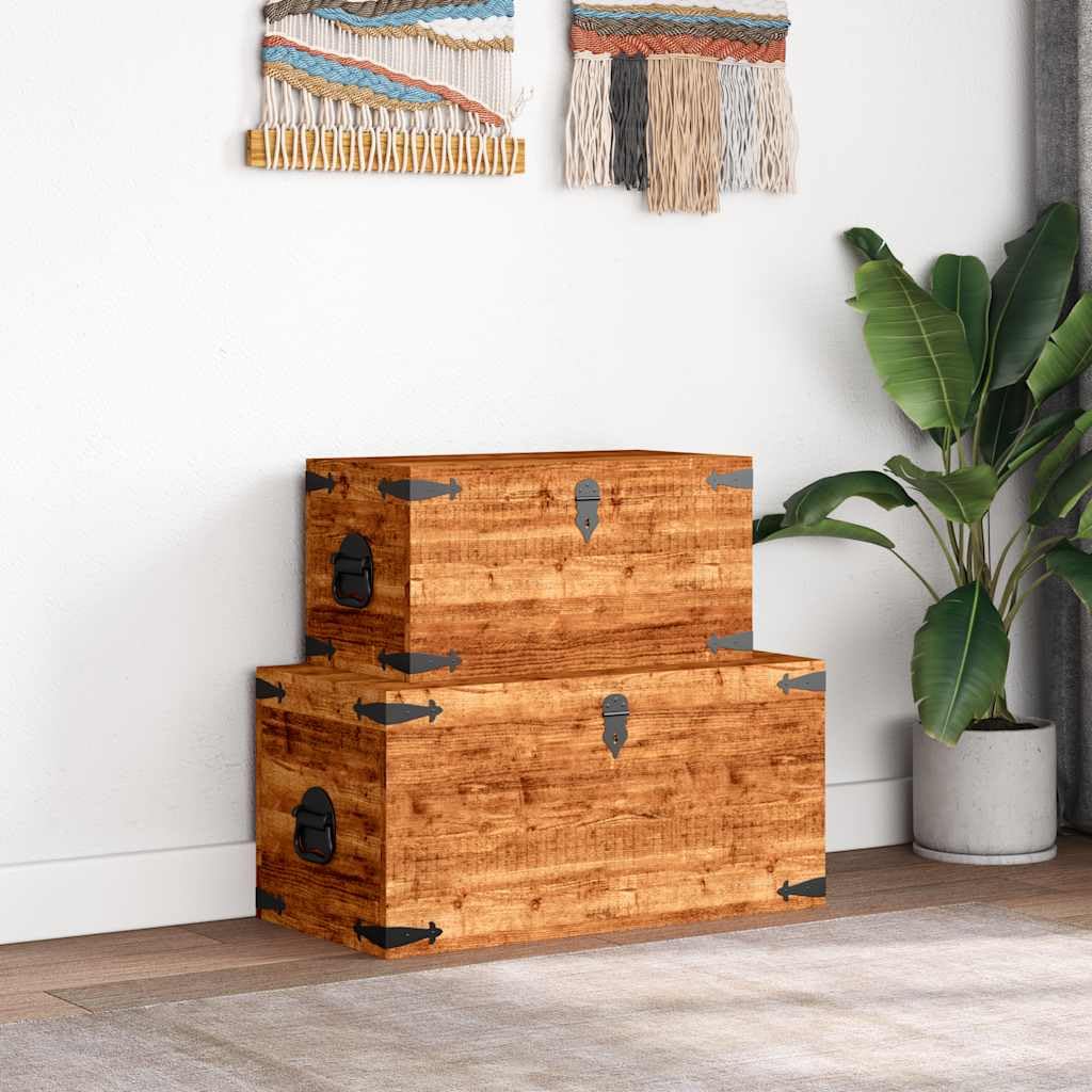 Juego de 2 baúles de madera de mango rugosa