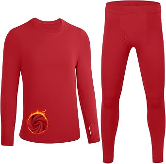 Boys Thermal Underwear Set, Kids Thermals Top and Bottom Set, Soft Fleece Lined Long Johns Base Layer for Skiing