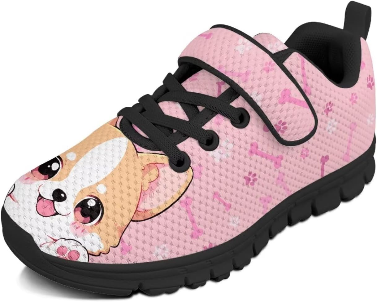 Girls Athletic Shoes with Hook and Loop Cute Print Breathable Mesh Tennis for Little Kid/Big Kid US 10.5-2.5