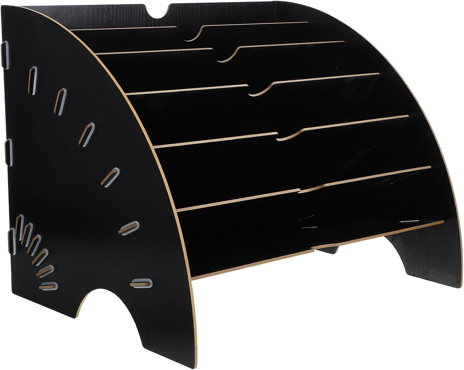 Zerodeko Multi-tier Wooden Desk Organizer File Rack A4 Paper Holder Black Literature Brochure Stand Office Desktop Storage for Documents and Magazines