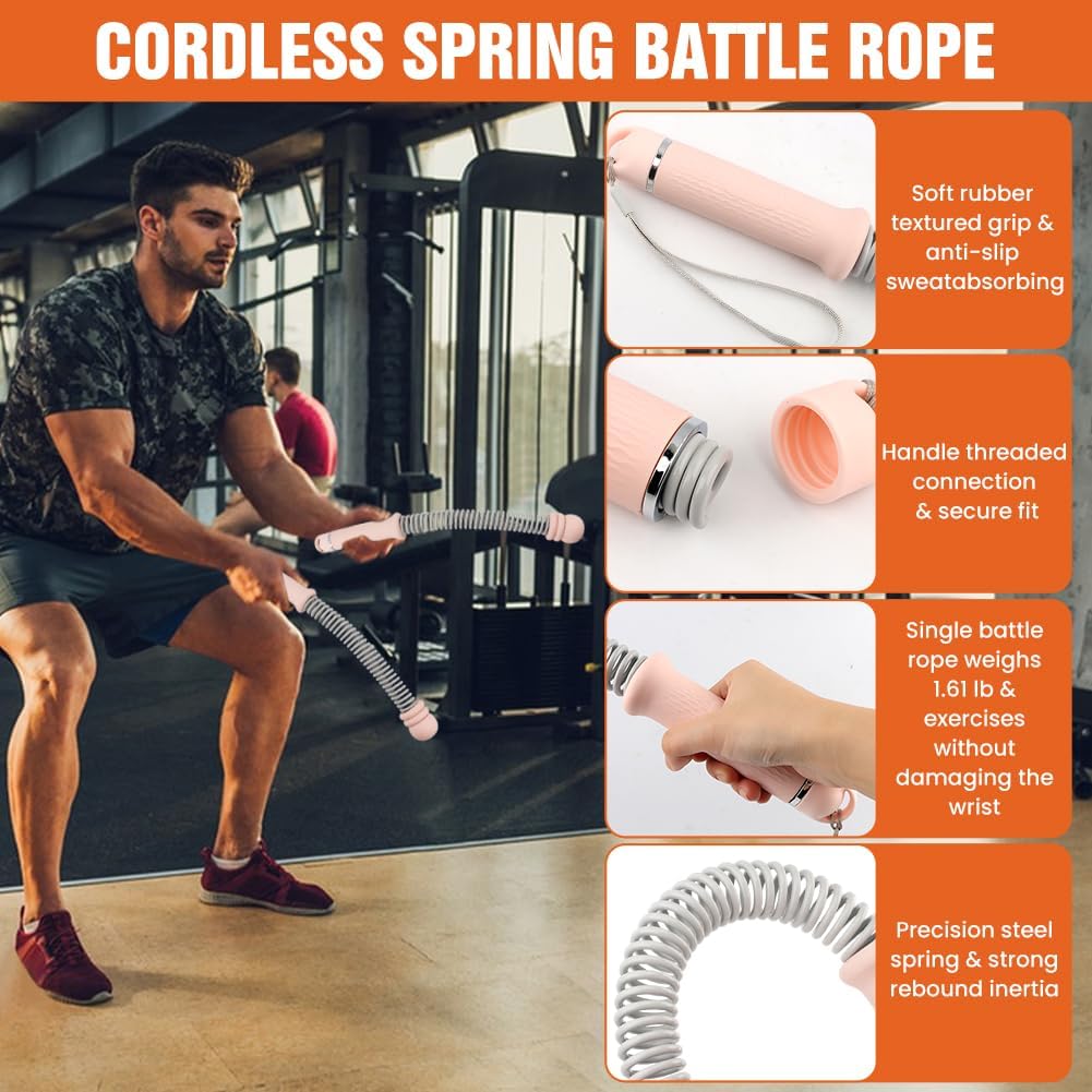 Weighted Cordless Training Ropes, Portable Workout Ropes for Home Gym, HIIT, Strength, Cardio Training with Wrist Wraps & Carry Bag for Men & Women