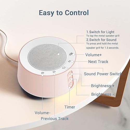 Miniatura 9 de Máquina de ruido blanco, 14 sonidos calmantes y luz nocturna cálida para dormir, 5 temporizadores y función de memoria, máquina de sonido enchufable