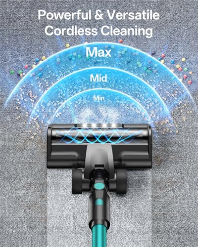 Image of Cordless Vacuum Cleaner, 8-in-1 Cordless Stick Vacuum Cleaner with 3 Suction Modes, Up to 45mins Runtime, Rechargeable, Self-Standing, Vacuum Cleaners for Home Pet Hair Carpet Car Hard Floor, Green