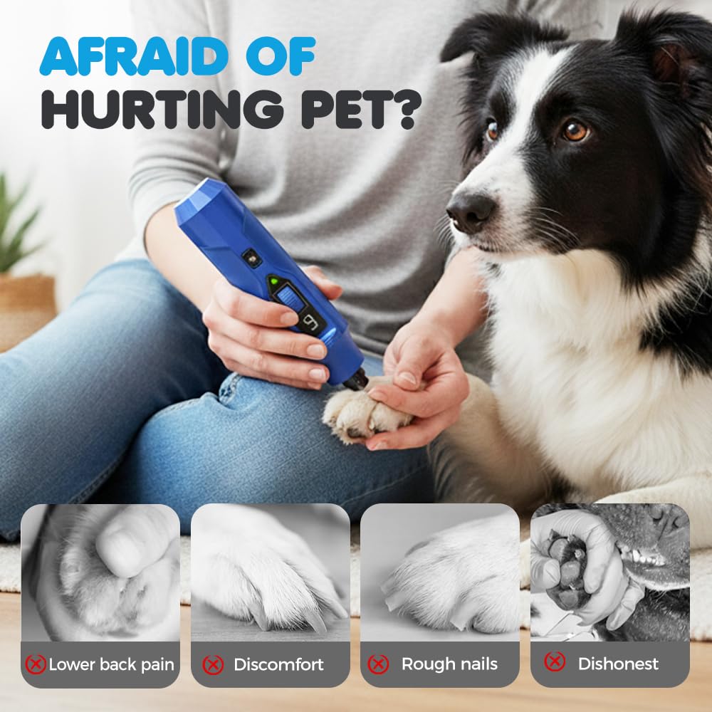 Molinillo de uñas para mascotas para perros y gatos, recortador de uñas recargable USB con luz LED y 7 velocidades, herramienta silenciosa de aseo de uñas para un cuidado suave de las patas