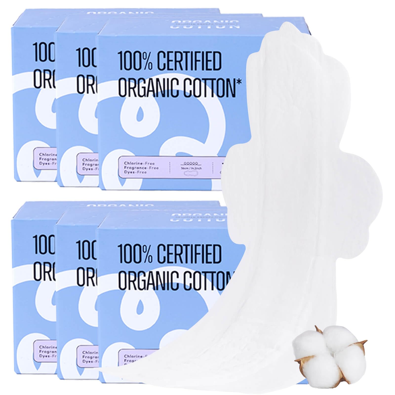 100% Organic Overnight Pads for Women, Ultra Thin Extra Heavy Flow Menstrual Sanitary Napkins with Wings Cotton Extra Coverage Period-Pads Super Absorbency Feminine Pad (Overnight, Size 5, 72 Ct)
