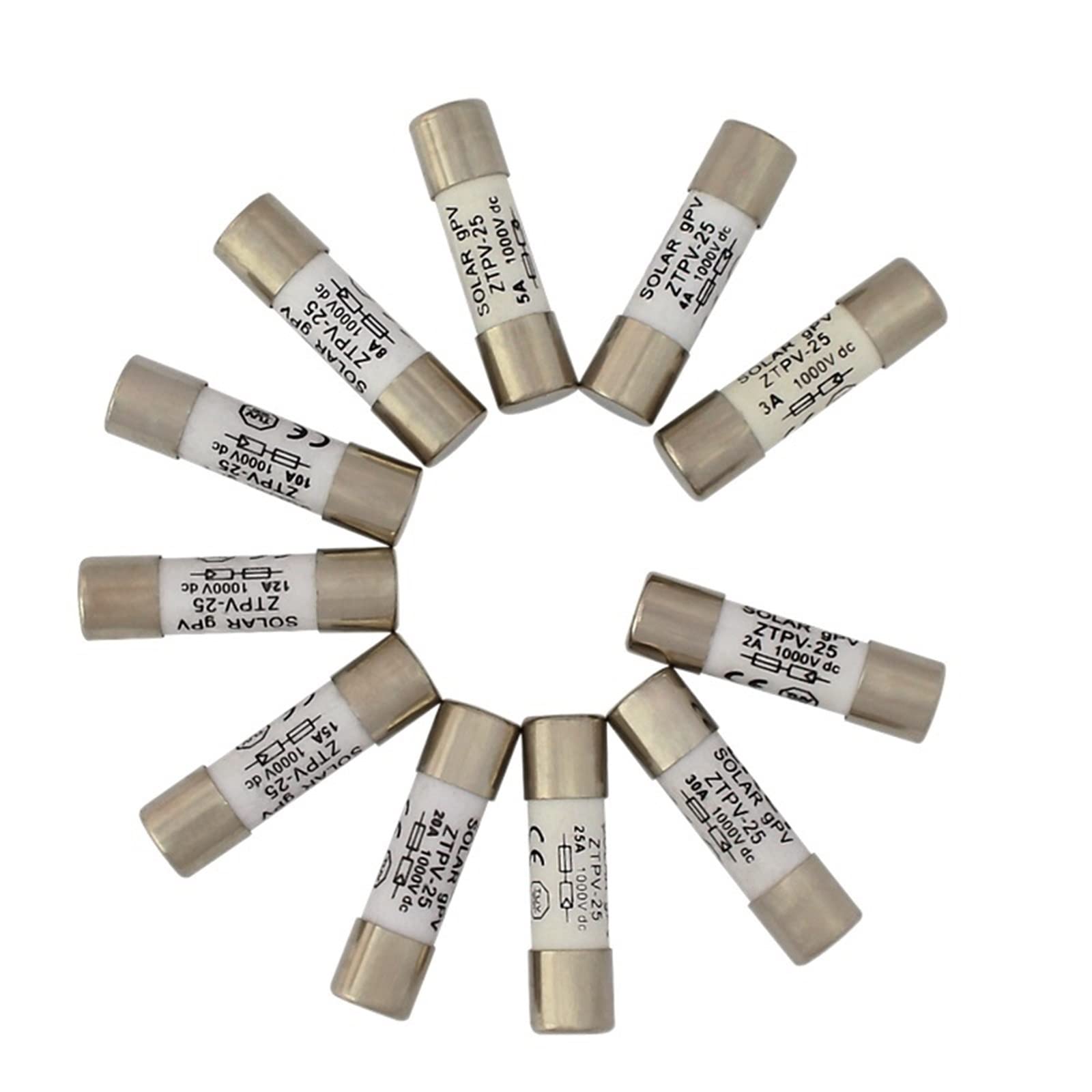 Fusible solaire PV 10x38mm 30A 1000V pour système d'alimentation BX0234 en lot de 20 pièces
