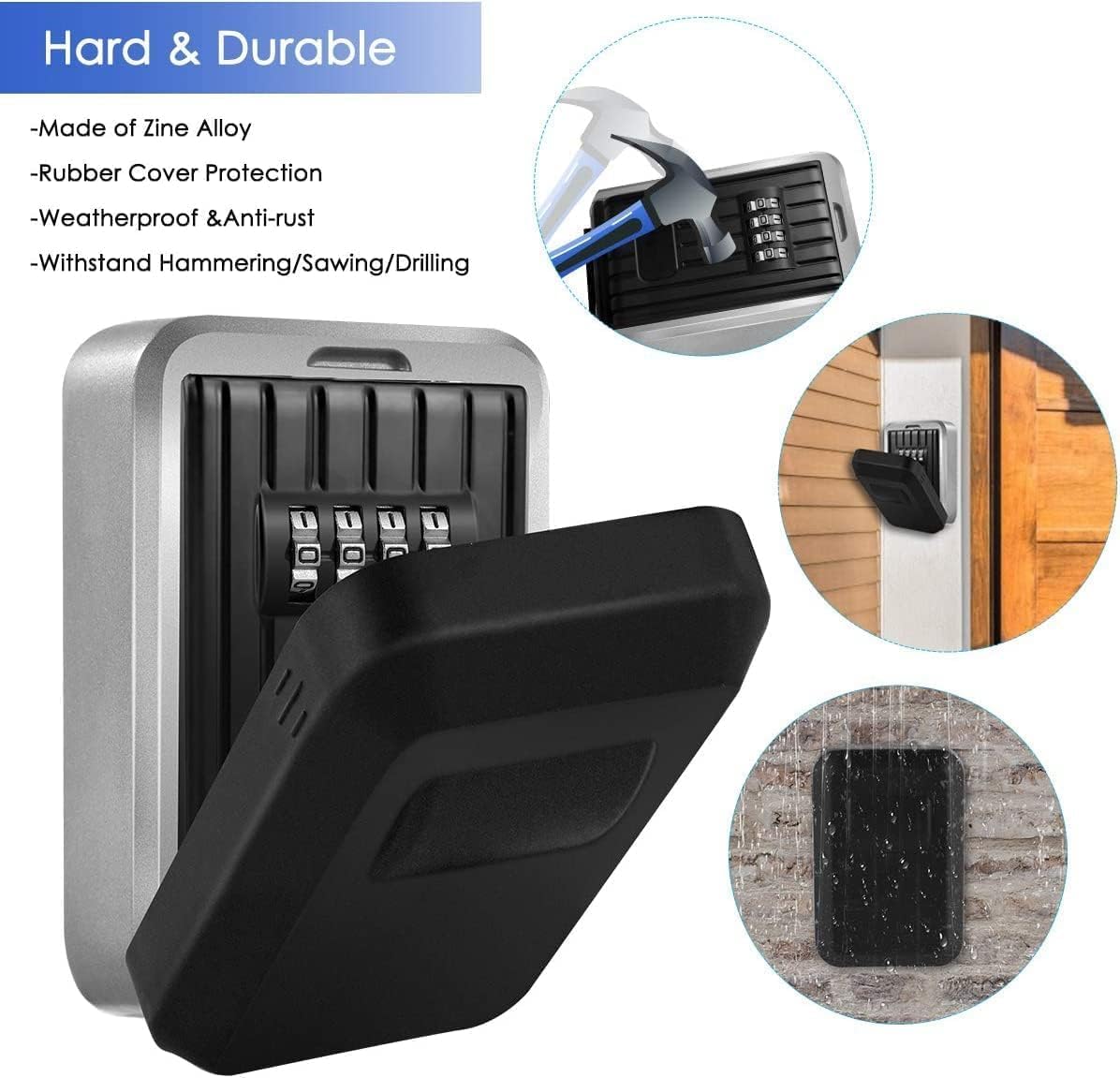 Key Lock Box with 4 Digit Combination Code, Key Safe Wall Mount Storage Lockbox Share Hide Keys for Outside, Home, Car, Hotels, Schools, Garage, Office, and Elderly Assistance
