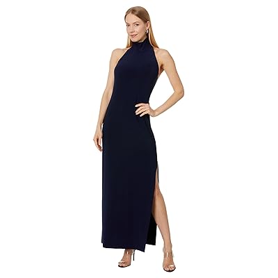 Norma Kamali Halter Turtle Side Slit Gown Women