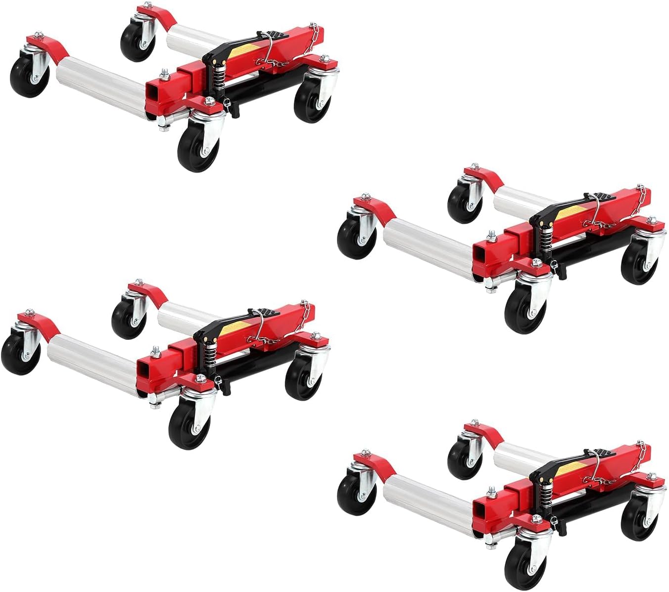 Professional Car and Trailer Dolly Set of 4 | Hydraulic 1500-Lbs Capacity Wheel Dollies | 12'' Heavy Duty Wheels for Vehicle Positioning | with Foot Pedal for Easy Auto Repair and Moving,red