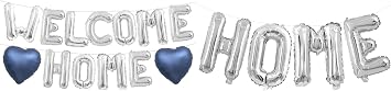 16Inch Welcome Home Foil Balloons Banner with 18Inch Heart Balloon Silver HOME Balloons 40 Inch