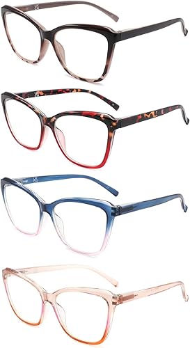 Miniatura 7 de JAWSOCK Paquete de 4 lentes de bloqueo de luz azul para mujer, lentes de computadora con marco de gato elegante, antirreflejosUV 3.0
