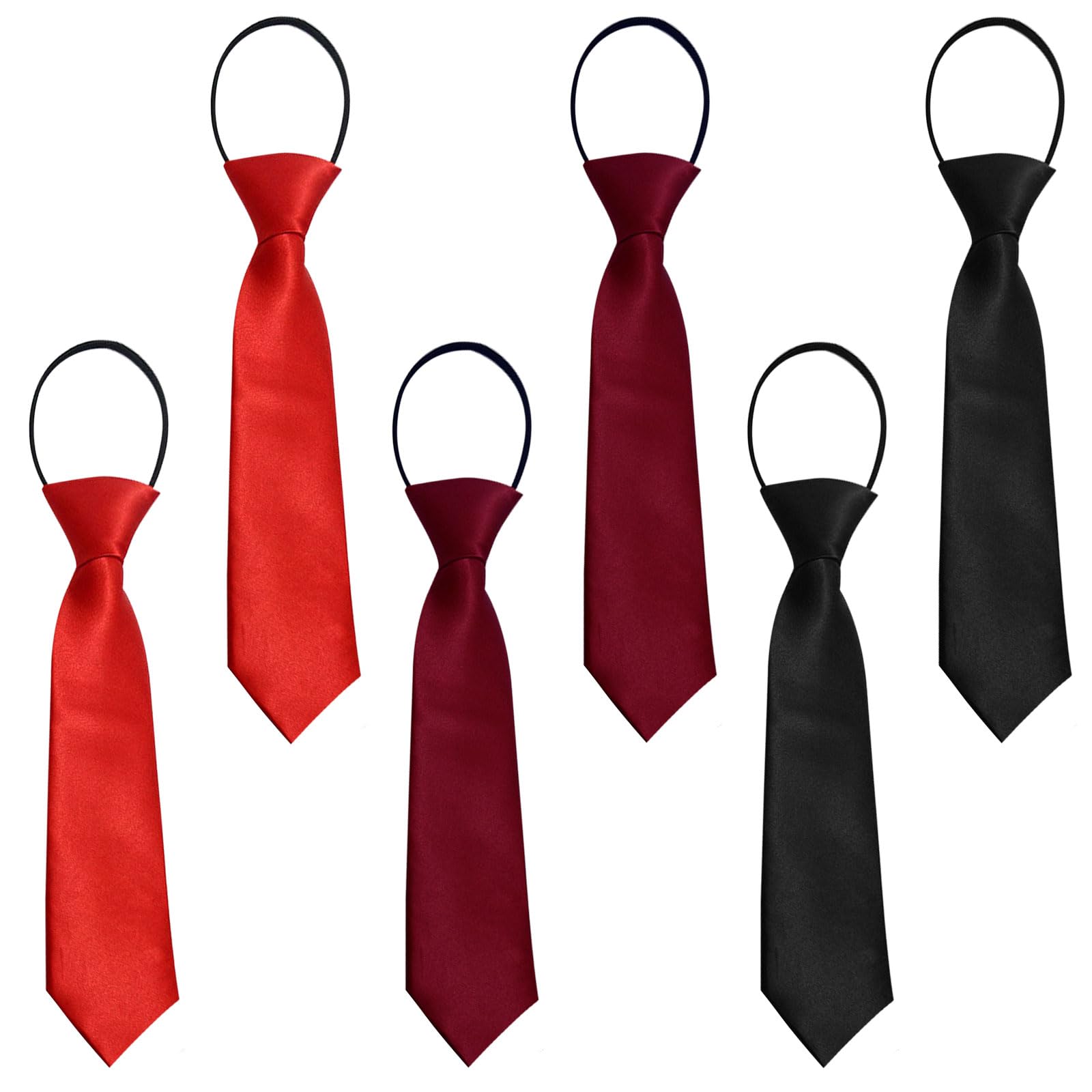 6 Cravatte Pre-annodate Per Bambini - Con Elastico Regolabile - In Seta Lucida (Nero, Blu, Rosso Vino) - Foto 7