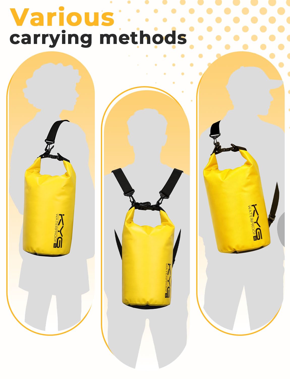 KYG Borsa Impermeabile, 2L/5L/10L Sacca Stagna in PVC, Saldata senza Cuciture – Leggera, Resistente e Galleggiante per Rafting, Trekking Fluviale, kayak, Spiaggia e Campeggio 5L Giallo