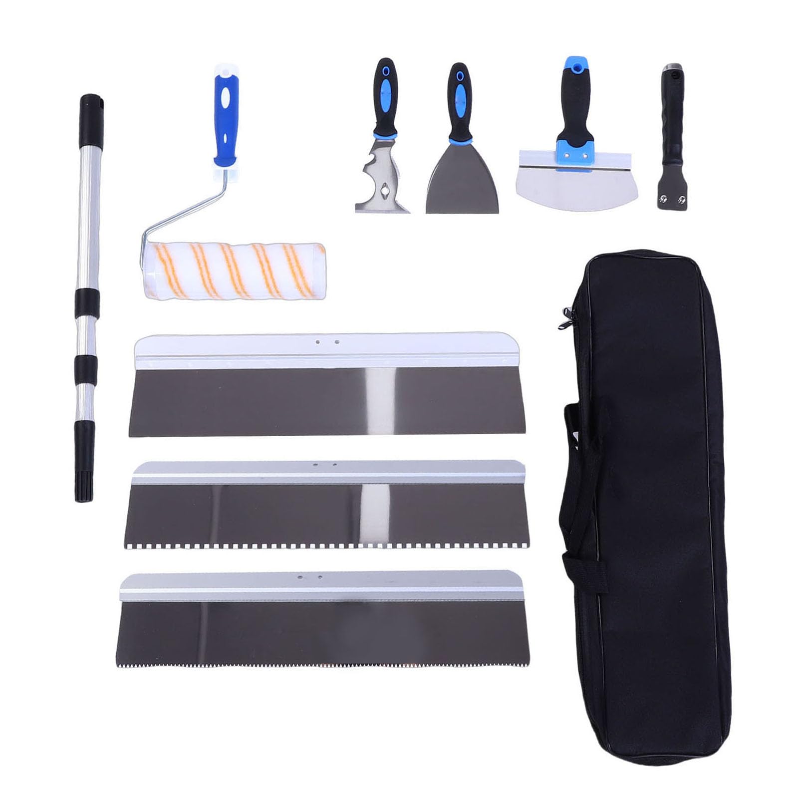 FTVOGUE Kit de Herramientas para Cemento de 10 Piezas, Bolsa de Almacenamiento Incluida, Autonivelante de Acero Inoxidable, para Trabajos de Albañilería