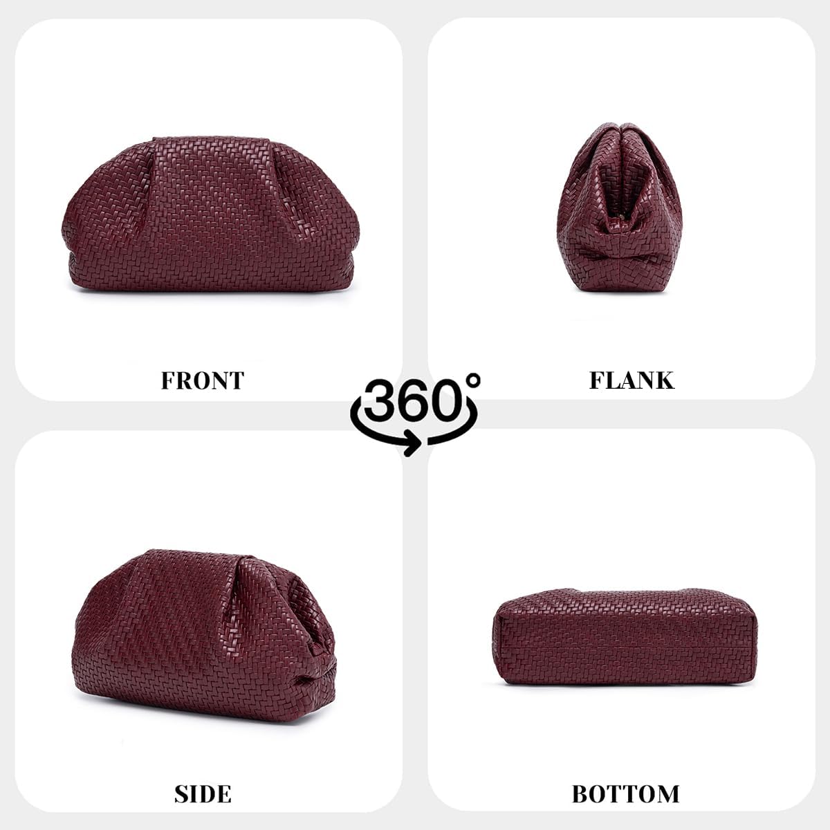PHILOMENA Women's Woven Evening Bag Vegan Leather Clutch Purse Dumpling Ruched Bag Party Wedding Elegant Handbags