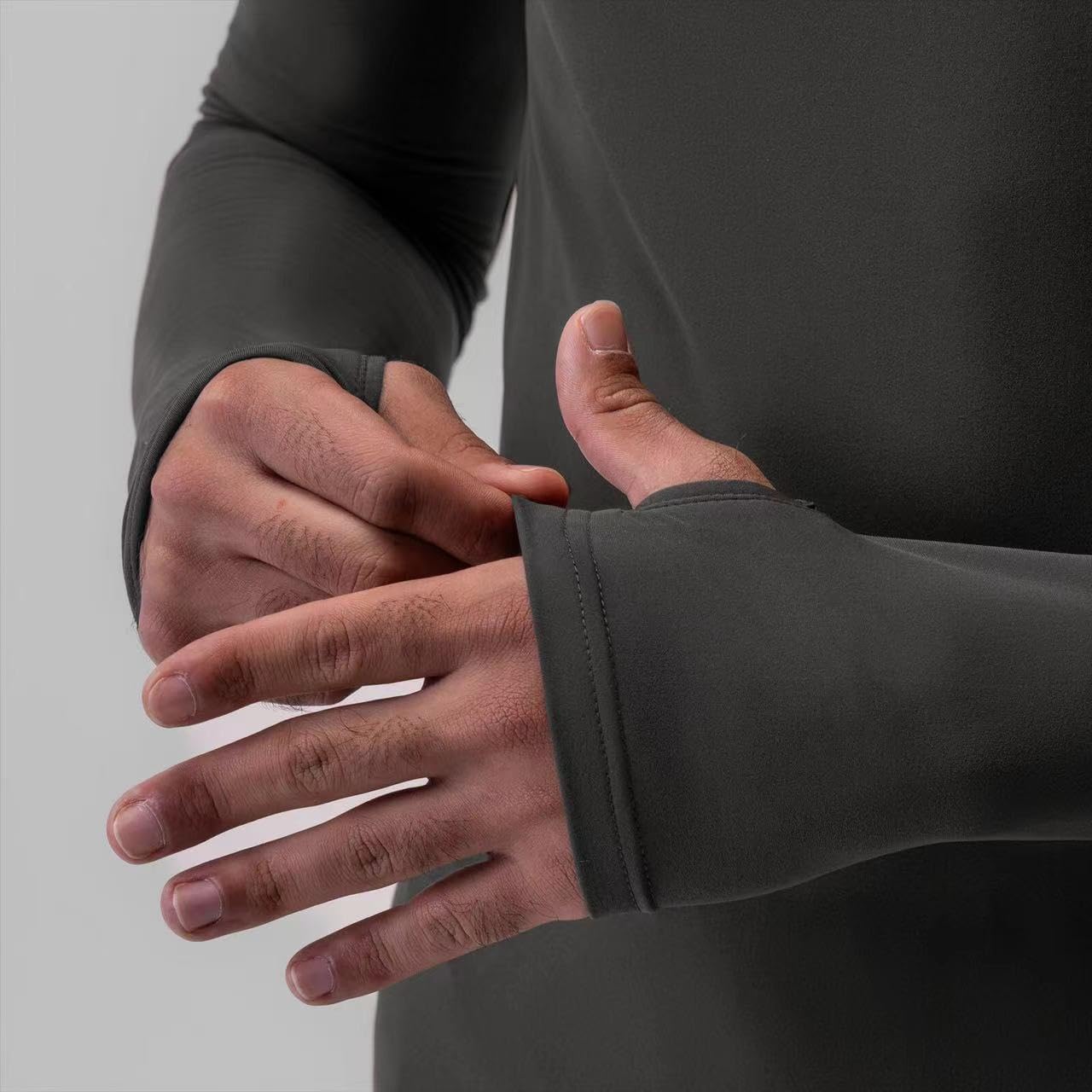 Men’S Solid Long Sleeve Compression Shirt with Zipper,Stretch Athletic Base Layer Top for Workout Running Cycling