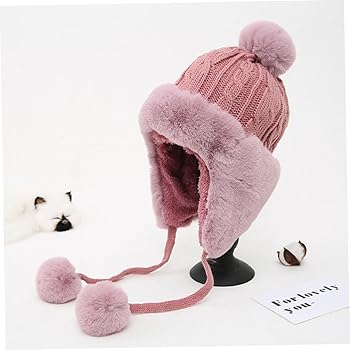 帽子 aclent Ear flap knit cap Knitted Earmuff Ball String Hat for Adults Warm Cap with