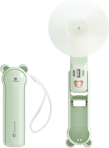 Ventilador de mano portátil con banco de energía y linterna, mini ventilador recargable USB de bolsillo 26 horas de funcionamiento, refrigeración