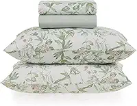 Jogo de Lençol Casal Karsten Percal 160 Fios 100% Algodão Estampado Cama 4 Peças (Naila - Folhas Verde)
